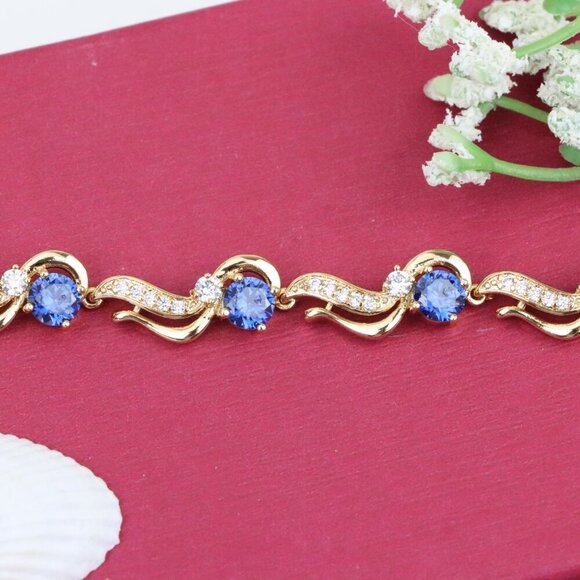 "Elegant Rose Gold Bracelet with Sapphire Blue and Crystal Accents, XPBL0804 - Picture 12 of 12